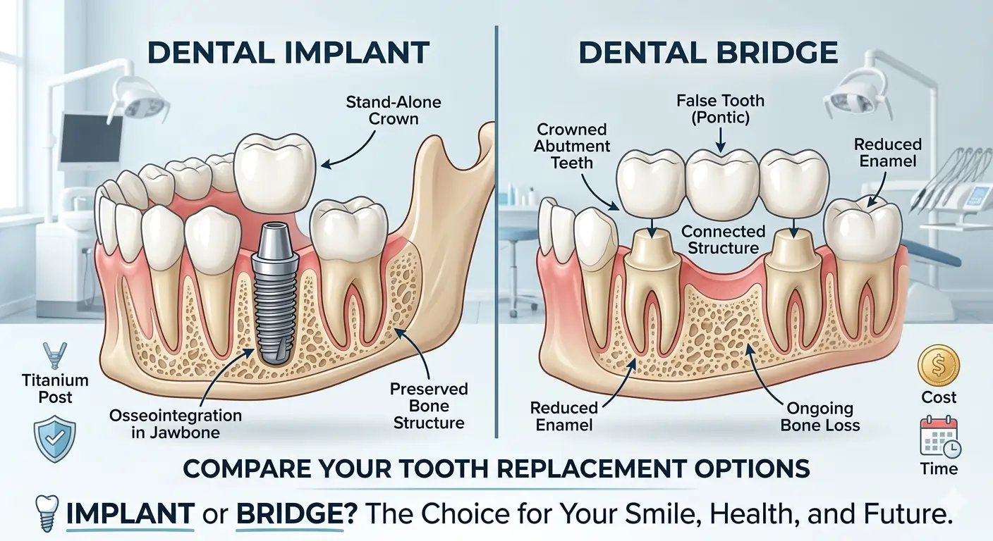 Dental Implant vs. Bridge Full Comparison. Madison Dental Care , AL