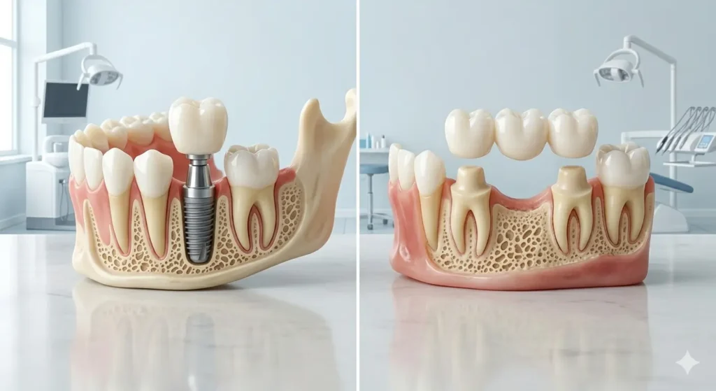 Dental Implant vs. Dental Bridge . Madison Dental Care , Al